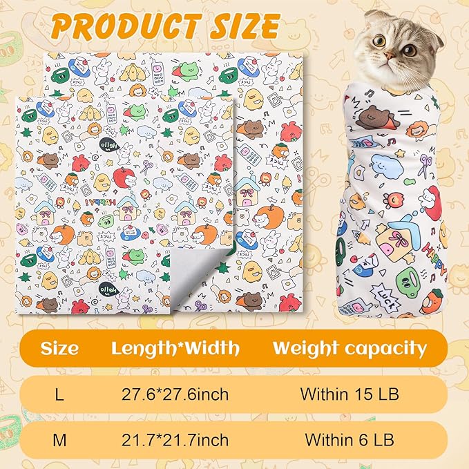 27.6" Cat Wrap for Cutting Nails, Self-Adhesive Cat Grooming Wrap Anti-Escape Cat Restraint for Nail Clipping Cat Swaddle Wrap Cat Wrapping Cloth for Pet Cleaning and Beauty (Within 15lbs)