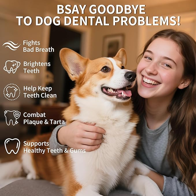 Dog Dental Powder, Dog Teeth Cleaning Powder with Natural Herbal Blend & Postbiotics, Dog Teeth Cleaning, Targets Tartar & Reduces Plaque & Bad Breath for Dogs & Cats, Mint -150Grams