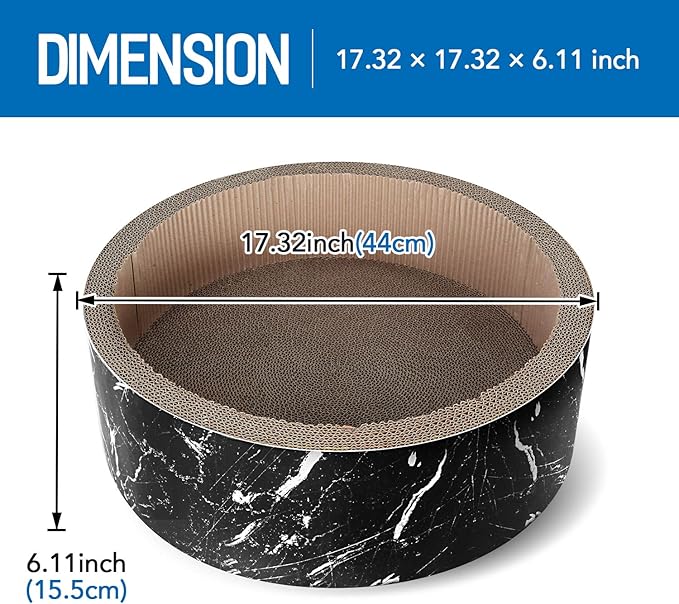 Cat Scratcher Post & Board, Round Cat Scratching Lounge Bed, Durable Pad Prevents Furniture Damage, 17.32'' x 17.32''x 6.11'', Black