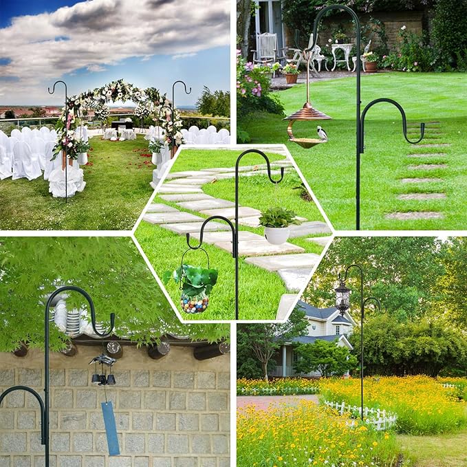 MIPON 78 Inch Double Shepherds Hooks for Outdoor Bird Feeder,Hanging Plants,Solar Light,Adjustable 78/62/46/30 Inch,3/4 Inch Width Garden Shepards Hook