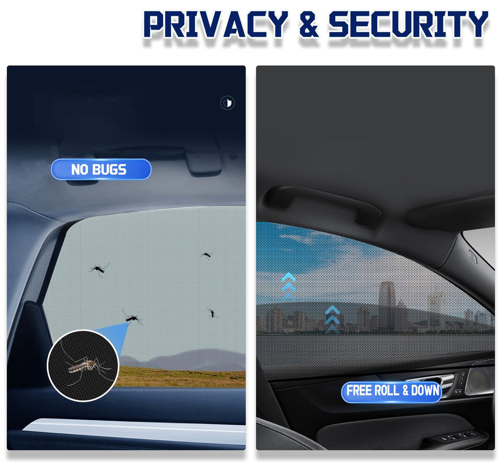 Car Rear Window Screens for Side Windows, 2 Pack Side Window Sun Shades,Stretchy Mosquito Net Cover Fit Cars SUVs - Up to 36.22”x55.1”