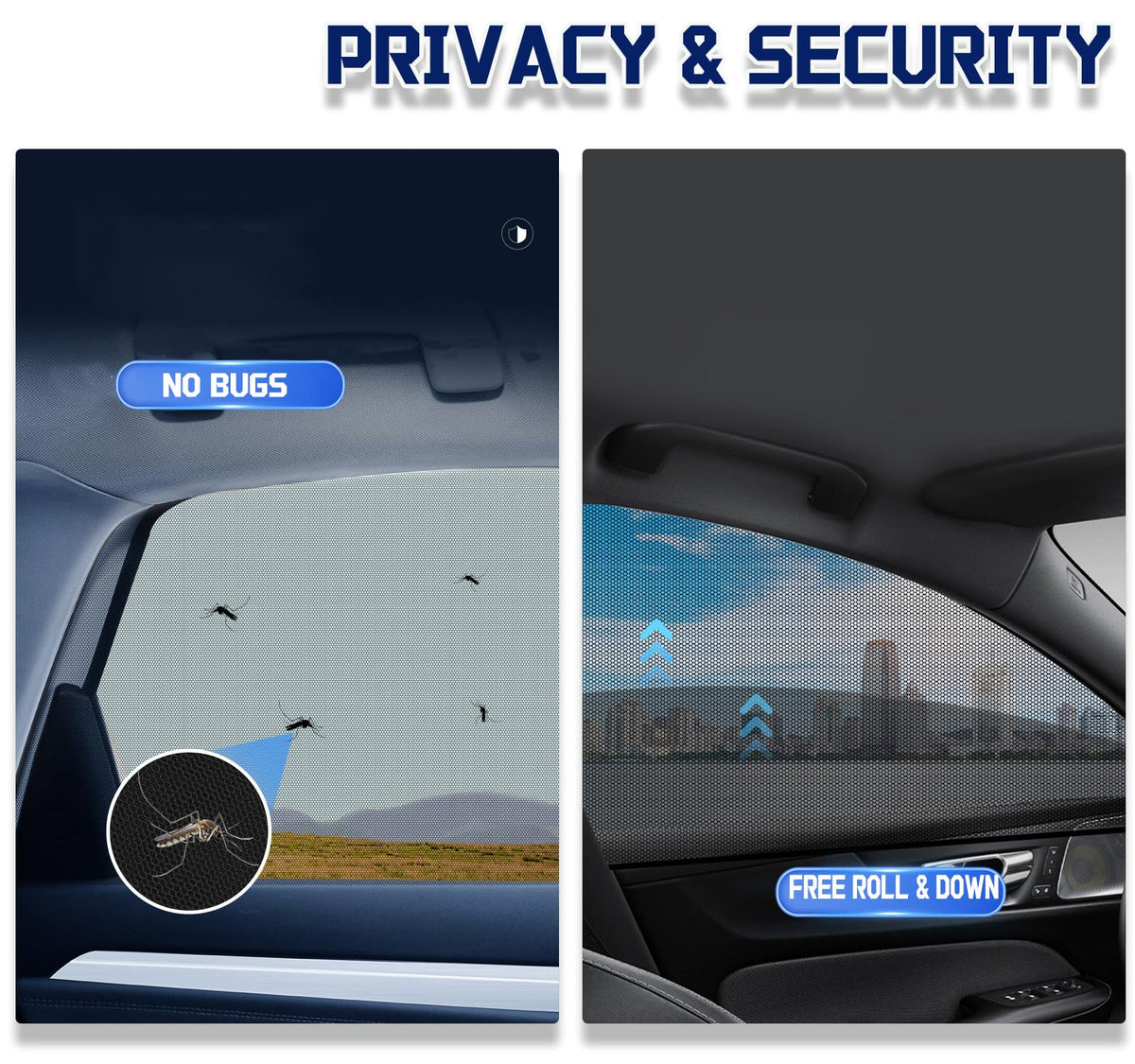 Car Rear Window Screens for Side Windows, 2 Pack Side Window Sun Shades,Stretchy Mosquito Net Cover Fit Cars SUVs - Up to 36.22”x55.1”