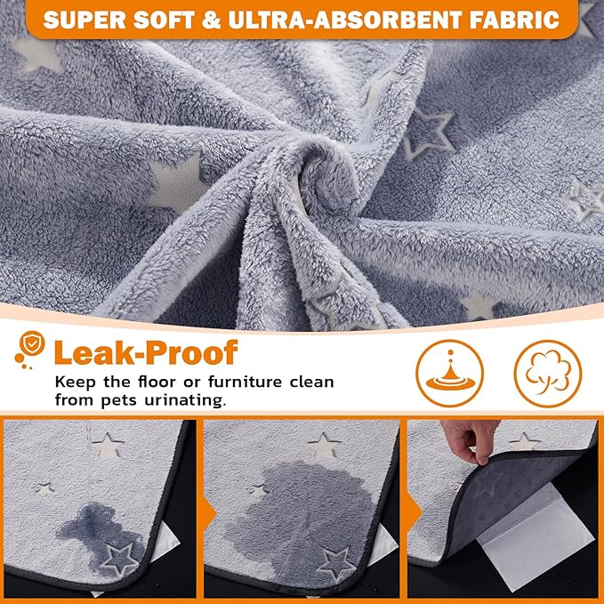 LOOBANI Washable Pee Pads for Dogs, 2 Pack 36 x 48 in, Grey Star Pattern, Reusable Dog Surface Protector, Flannel Material