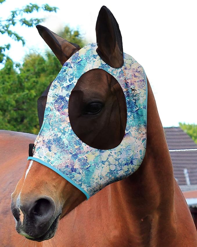 Harrison Howard Super Comfort Stretchy Fly Mask Large Eye Space with UV Protection Soft on Skin with Breathability Pastel Mix XL Extra Full Size