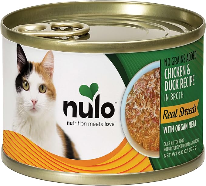 Nulo Real Shreds with Organ Meat Wet Canned Cat Food, Chicken & Duck, 6.0 Ounce, 8 Cans