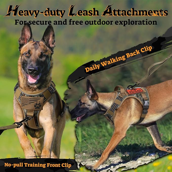 rabbitgoo Dog Harness Small Sized No Pull, Tactical Service Pet Vest with Molle and Control Handle, Adjustable and Reflective Military Harness for Easy Walking and Training, Desert camo, S