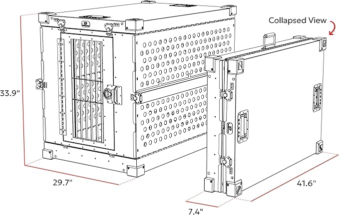Heavy Duty Fully Collapsible Powder-Coated Aluminum Dog Crate - Large (Gray)