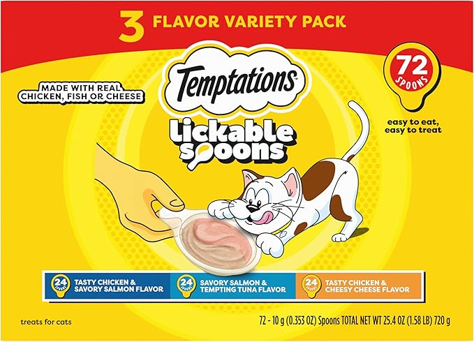 Temptations Lickable Spoons Adult Wet Cat Treats, 72 Spoons, Variety Pack