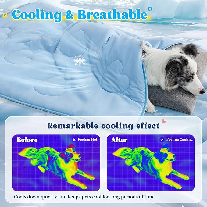 Cooling Blanket for Dogs, Lightweight & Durable Dog Cooling Mat, Q-MAX>0.45 Soft Breathable Pets Comforter for Couch, Bed & Car Essential - Light Blue 40x50 Inches