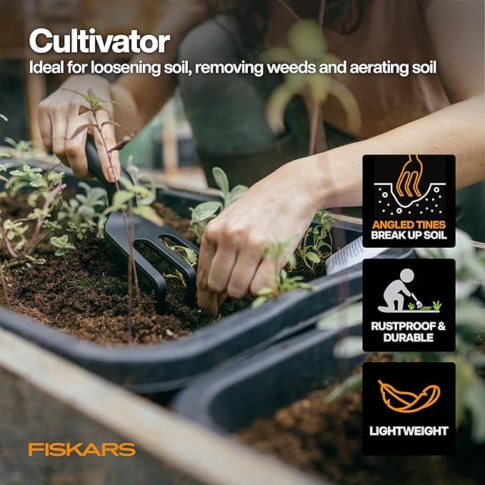 Fiskars Flower Gardening Tool Gift Set with Floral Pruner, Trowel, Cultivator, Garden Gloves, and Ultra-Light Kneeling Cushion for Outdoor Use (5 Piece Kit)