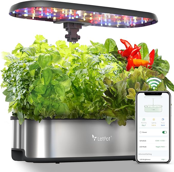 LetPot LPH-SE Hydroponics Growing System, 12 Pods Smart Herb Garden Kit Indoor, Indoor Garden, APP & WiFi Controlled, with 24W Growing LED, 5.5L Water Tank, Pump System, Automatic Timer