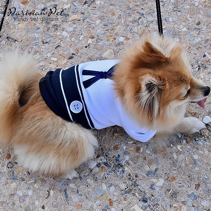 Parisian Pet Sailor Dog Costume - Embroidered Sleeved Dog Shirt - 100% Cotton & Polyester - Blue & White - 3XL