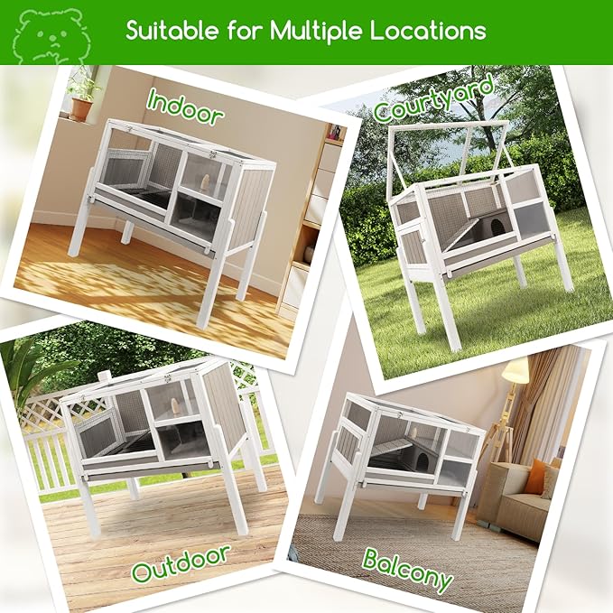 Guinea Pig Cages Hamster Cage Indoor with Stand, Chew Proof Rabbit Cages Habitat for Small Animals with Pull Out Tray, Detachable Legs, Large Guinea Pig House with Ramp, Hideout
