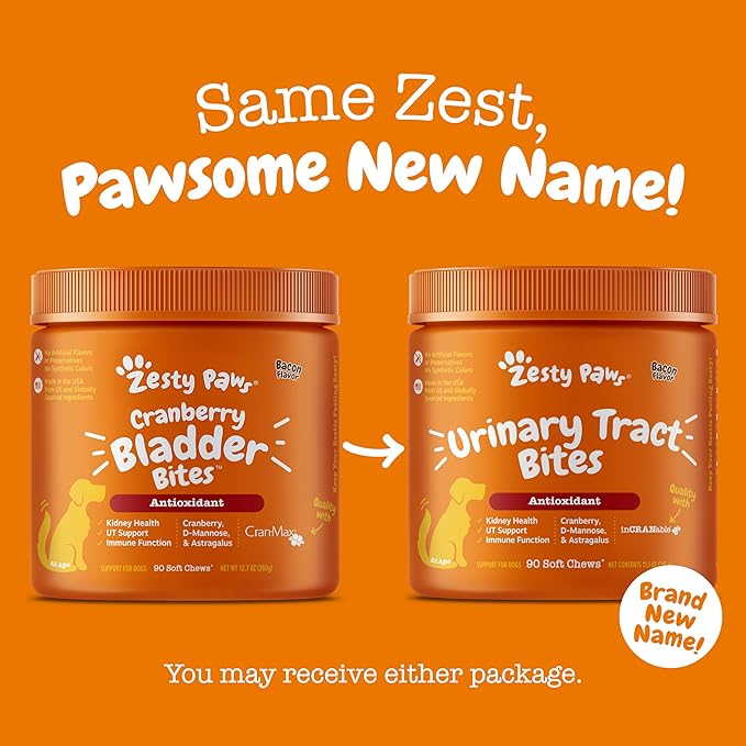 Zesty Paws Cranberry Supplement for Dogs - Bladder Control for Dogs - Urinary Tract Support - Cranberry Chews with D-Mannose, Vitamin B6 & L-Arginine - Immune & Gut Support - Bacon - 90 Count