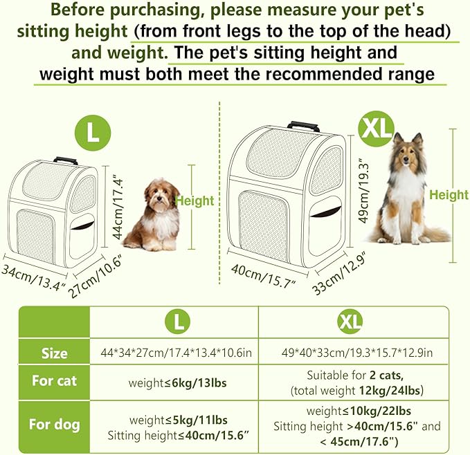 Pecute Pet Carrier Backpack, Large Cat Carrier Backpack, Expandable Cat Backpack with Breathable Mesh for Medium Large Cats, and Small Dogs, Dog Backpack Carrier for Travel Hiking Khaki