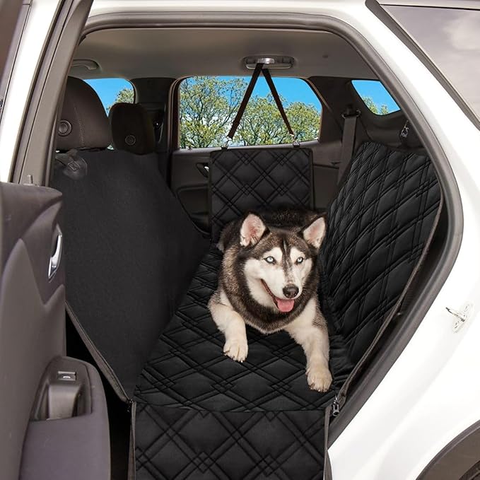 Meadowlark XL Dog Seat Covers Unique Design & Full Car Protection-Doors,Headrests & Backseat. Extra Durable Zippered Side Flap, Waterproof Hammock Pet Seat Cover + Seat Belt & 2 Headrest Protectors
