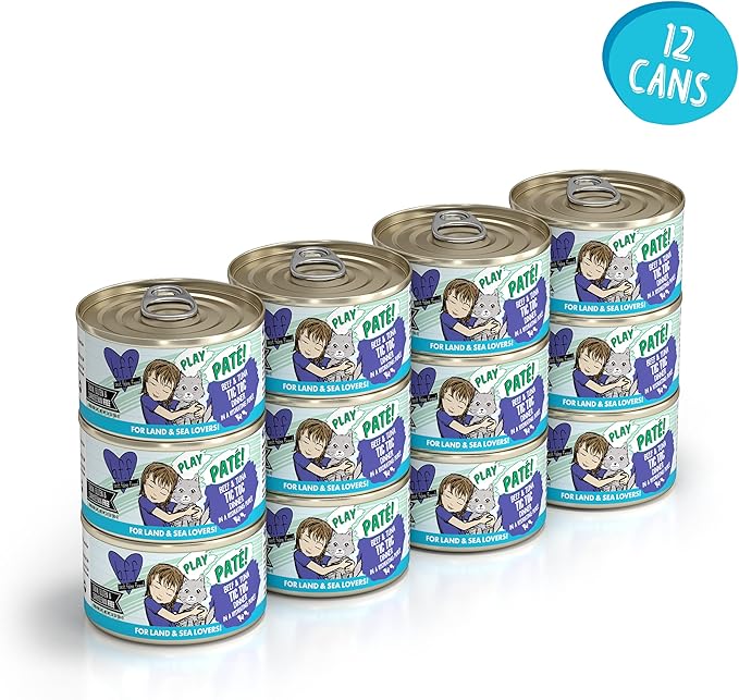 Weruva B.F.F. Play - Best Feline Friend Paté Lovers, Aw Yeah!, Beef & Tuna Tic TOC with Beef & Tuna, 2.8oz Can (Pack of 12)