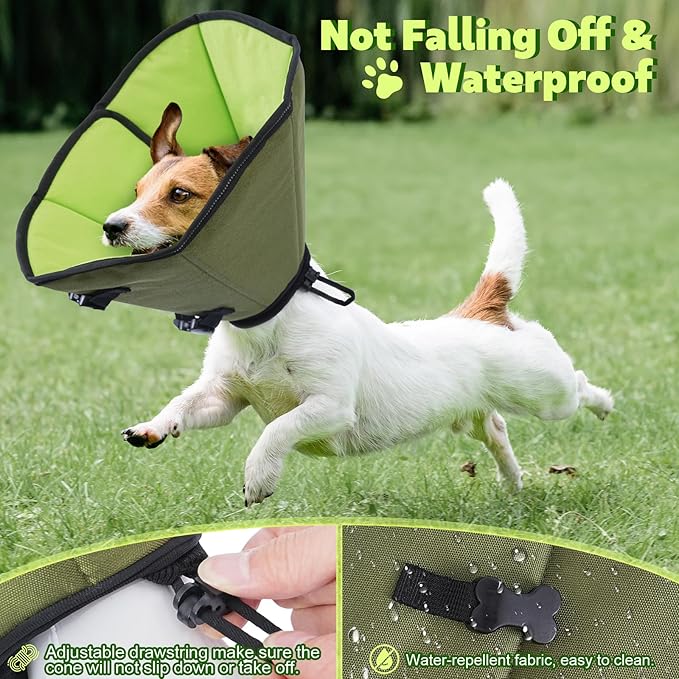 Soft Dog Cone After Surgery: Comfortable Dog Cones Collar for Stop Licking Biting - Adjustable Elizabethan Collar for Dogs fit for Small Medium Large Dogs (Green, S)