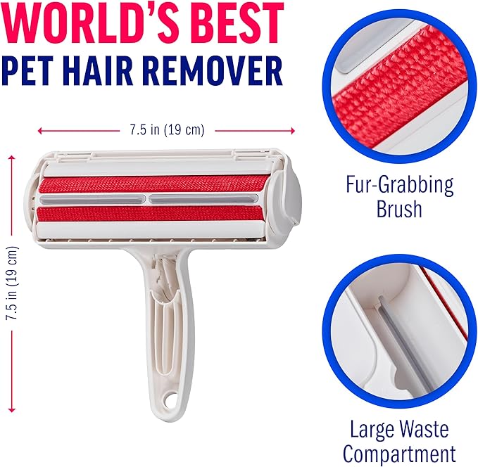 ChomChom Roller Pet Hair Remover and Reusable Lint Roller - Cat and Dog Hair Remover for Furniture, Couch, Carpet, Clothing and Bedding - Portable, Multi-Surface Fur Removal Tool (White)