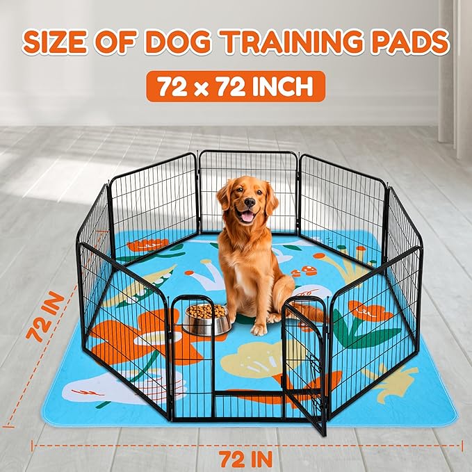 BurgeonNest Washable Pee Pads for Dogs, 1 Pack 72''x72'' Super Absorbent, Leakproof & Non-Slip Reusable Potty Pads for Puppy Playpen, Crate, Whelping Box, Potty Training, Blue