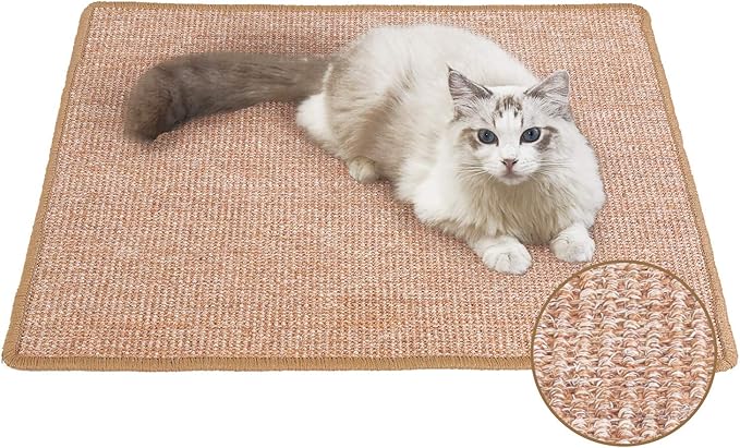 FUKUMARU Cat Scratcher Mat, 23.6 X 31.5 Inch Natural Sisal Cat Scratch Mats, Horizontal Cat Floor Scratching Pad Rug, Protect Carpets and Sofas Brown