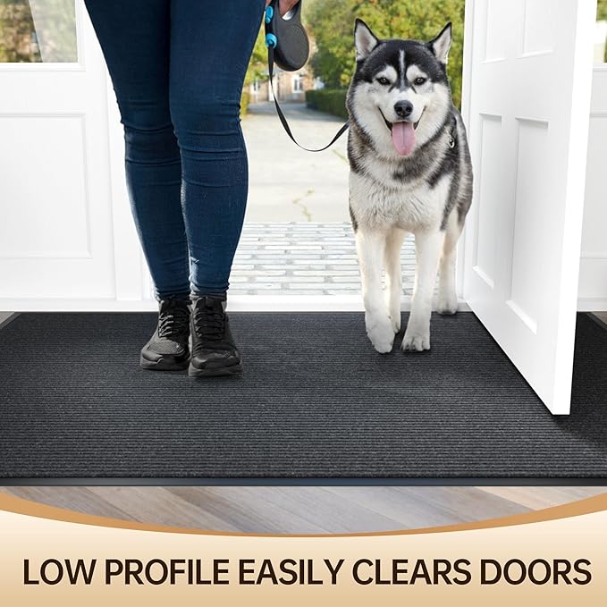 Durable Front Door Mat, Heavy Duty Indoor Outdoor Doormat, 72" x 48" Low Profile Outdoor Mats for Home Entrance, Stain and Fade Resistant Shoe Scraper Mat, Ideal for High Traffic Area