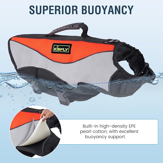 Reflective Adjustable Dog Life Jacket - High Buoyancy Swim Vest for Small Dogs, Dog Swimsuit with Rescue Handle, Pet Flotation Device for Boating, Pool, Beach(XS, Orange)