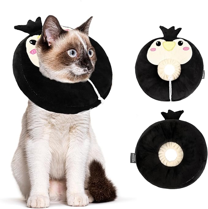 Adjustable cat Cone Collar Soft to Stop Licking After Surgery for Kitten, Alternative to Cone of Shame cat, Donut Cone for Cats, pet Elizabethan Collar (Penguin, Medium)