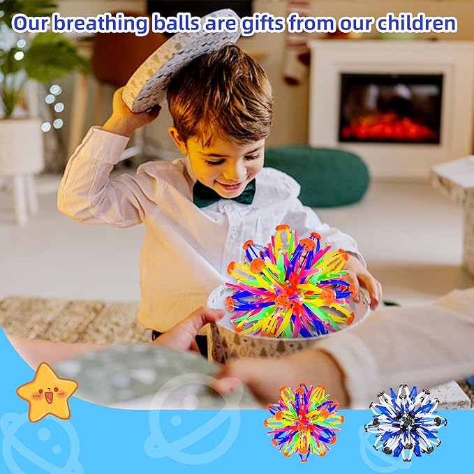 2Pcs Colorful Sphere Expandable Breathing Balls Fidget Toy-Great Anxiety Stress Reliever,Collapsible Expanding Magic Ball Toys for Kids & Adults Mindfulness Meditation Practices , Yoga -ADHD
