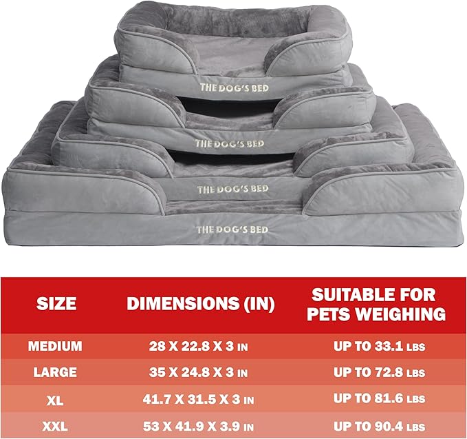 The Dog’s Bed, Orthopedic Standard Foam Waterproof Dog Bed with Standard Support, Large Silver Grey Plush, Waterproof, Supportive Dog Bed with Replaceable Covers, Veterinary Approved