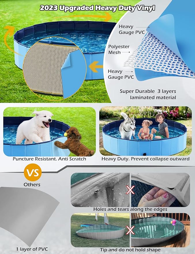 Jasonwell Foldable Dog Pool Collapsible Hard Plastic Swimming Pool Portable Kiddie & Pet Pool Doggie Wading Bath Tub for Puppy Small Medium Large Dogs Cats and Kids 63"