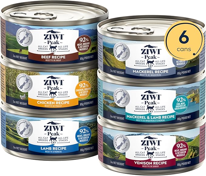 ZIWI Peak Wet Cat Food Variety Pack - Beef, Chicken, Lamb, Mackerel & Lamb, Mackerel, Venison, 6 Pack (3oz Each)