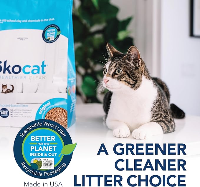 ökocat Original Wood Clumping Cat Litter, Unscented, 18.8 pounds - Natural Ingredients, Stops Odor, Clumps Solid, 99% Dust Free, Great for All Cats
