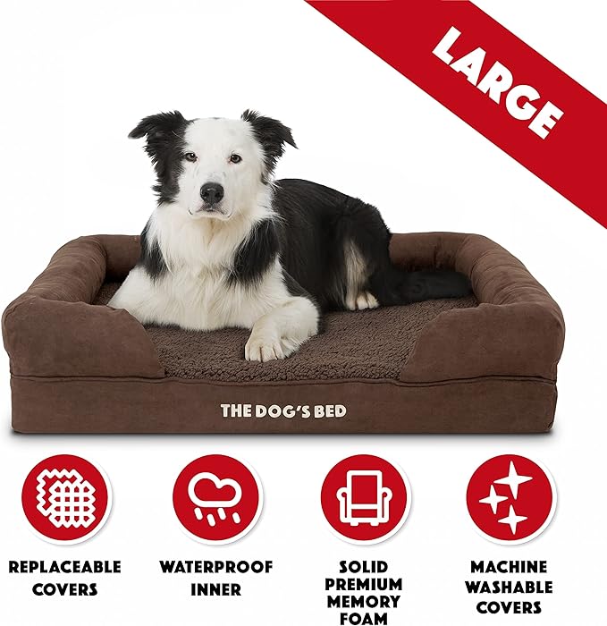 The Dog’s Bed, Large Brown Plush 36x27, Memory Foam, Pain Relief: Arthritis, Hip & Elbow Dysplasia, Post Surgery, Lameness, Supportive, Calming, Waterproof Washable Cover, Veterinary Approved