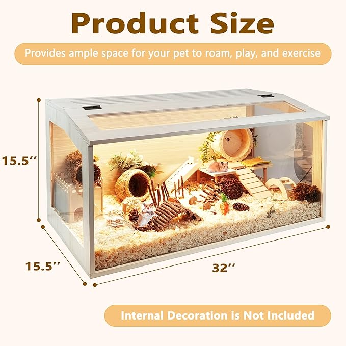 Prolee Hamster Cage Chew Proof, Mice and Rat Habitat Openable Top with Acrylic Sheets, Hamster Habitat Solid Built (32”L x 16" W x 16" H)