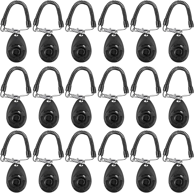 Frienda 18 Pieces Dog Training Clicker, Pet Behavioral Training Clickers with Wrist Strap for Dogs Cats Puppy Birds Horses(Black)