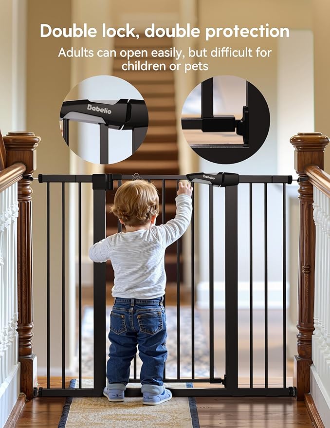 Babelio Baby Gate for Doorways and Stairs, 26-40" Auto Close Dog Gate, Easy-Install Pressure Mounted Satey Door, No Drilling Safety Gate for Child and Pets, Pressguard, Black