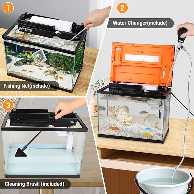hygger Smart Aquarium Starter Kit, Glass Fish Tank with 24/7 Mode Light, Heater, Water Pump, Filter Media, Auto Feeder,Water Changer, Cleaning Tool, Fishing Net,Timer Automatic Switch (6 Gallon)