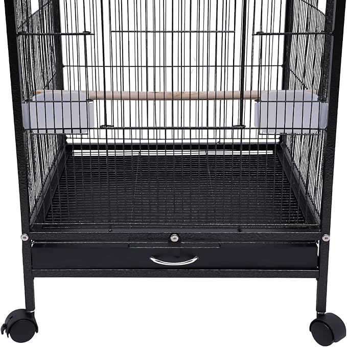 40-Inch Wrought Iron Bird Cage with Open-Top and Rolling Stand, Movable Parrot Cage Pet Bird Flight Cage, 360 Degree View Spacious Interactive Roof Pet Bird House for Medium&Small Birds