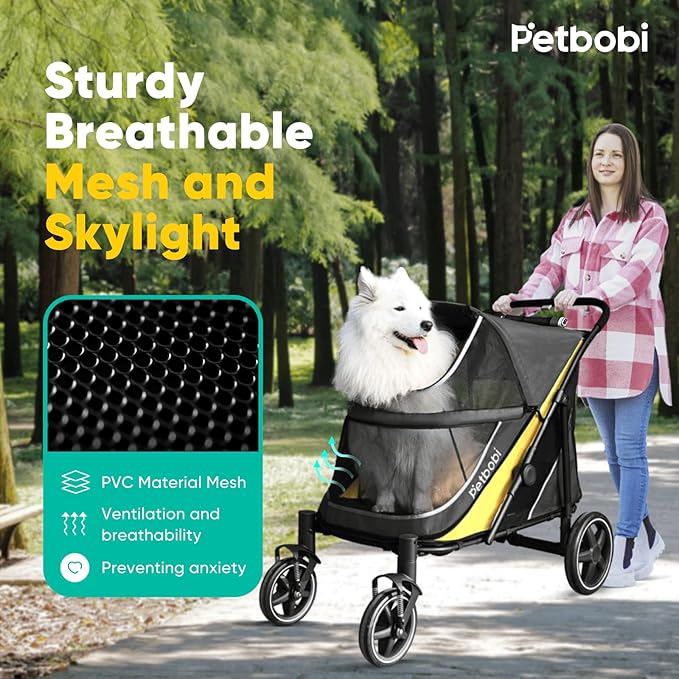 Petbobi Dog Stroller for Medium Dogs - Easy Fold Dual Entry Pet Stroller with One-Foot Brake, All Terrain Wagon Cart with Large Air Mesh, Ideal for Large Senior Pets up to 80 lbs, Black