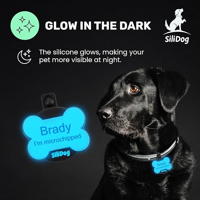 SiliDog AirTag Holder Silent Dog ID Tag – Personalized Engraved Silicone Pet Tag – Durable, Glow-in-The-Dark – White Bone