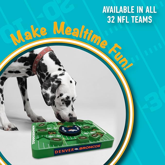 Pets First NFL Denver Broncos Large Puzzle Toy, New Size, Interactive Dog Treat & Slow Feeding Toy
