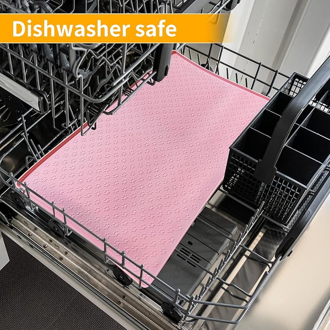 Ptlom Pet Placemat for Dog and Cat, Mat for Prevent Food and Water Overflow, Suitable for Small, Medium and Big Pet 18" 12", Pink