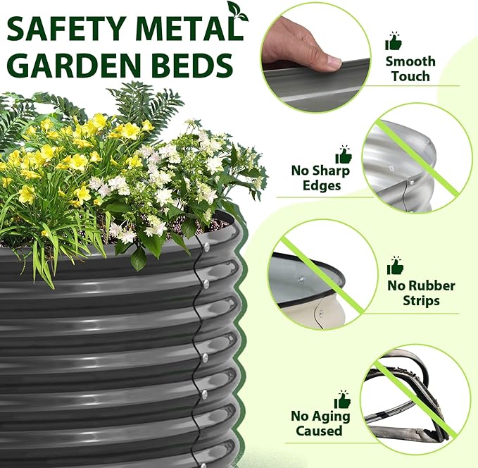 A ANLEOLIFE 8x4x2ft Galvanized Raised Garden Bed Kit, Oval Metal Deep Root Planters for Outdoor Plants Vegetables Flowers Herb, Large Bottomless, 478 Gallon Capacity- Quartz Grey