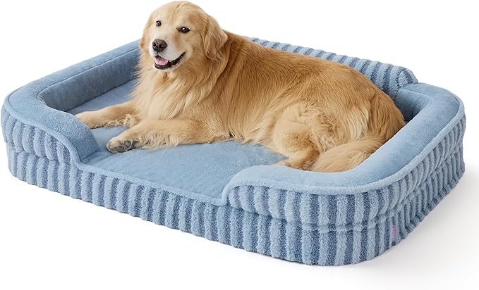 LE SURE Cute XL Dog Beds, Orthopedic Waterproof Dog Bed for Extra Large Dogs, Non-Slip Bottom and Egg-Crate Foam Big Pet Couch Sofa with Washable Removable Cover, Blue