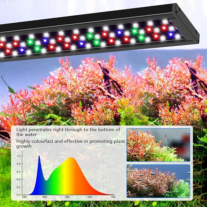 AQQA Aquarium Light,Full Spectrum Fish Tank Light for Plants,3 Mode+Timer+Adjustable Brightness,High Brightness LED Beads with Extendable Brackets for Freshwater (30W for 40-48inch)
