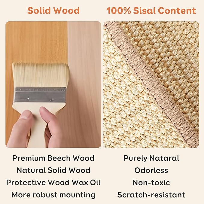 Sisal Cat Scratcher Bed, Beech Wood Cats Hammock,Cat Scratch Pad Indoor cat Toy,Durable Cat Scratching Post, Furniture Protector for Cats' Clawing and Play
