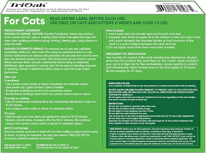 Flea and Tick Prevention for Cats: Flea & Tick Topical for Cats Over 1.5lbs, 6 Dose Flea and Tick Control/Prevention for 6 Months (6 Pack)