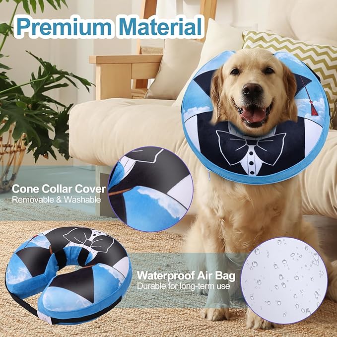 CuteBone Inflatable Dog Donut Collar with Removable Soft Fleece Covers for Small/Medium/Large Dogs and Cats After Surgery GWB13M