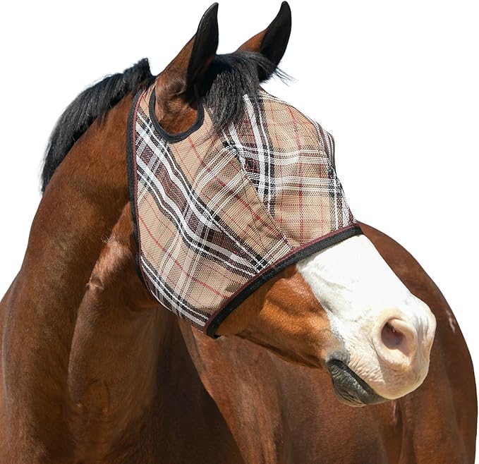 Kensington UV Horse Fly Mask with Web Trim - Protective Mask with Dual Ear Opening & Forelock Freedom - Small, Deluxe Black